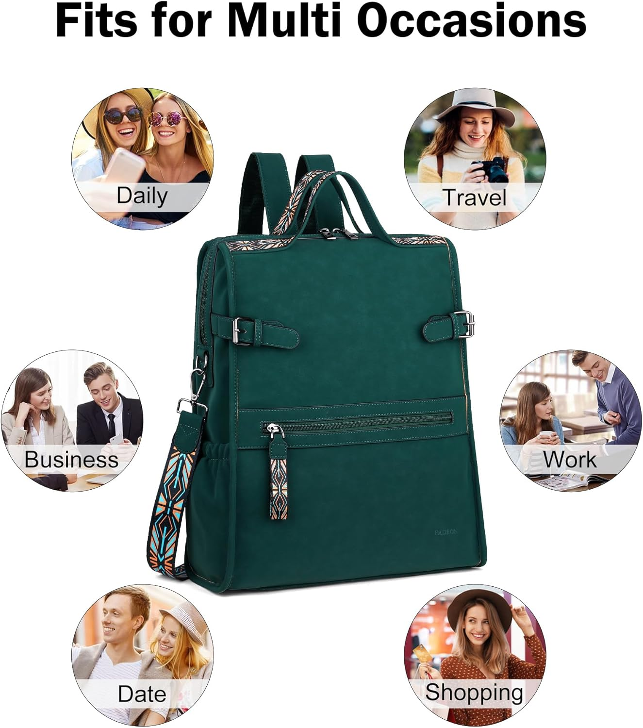 FADEON Leather Laptop Backpack for Women, Designer Ladies Work Travel Computer Backpack with Laptop Compartment - Brown image number 2