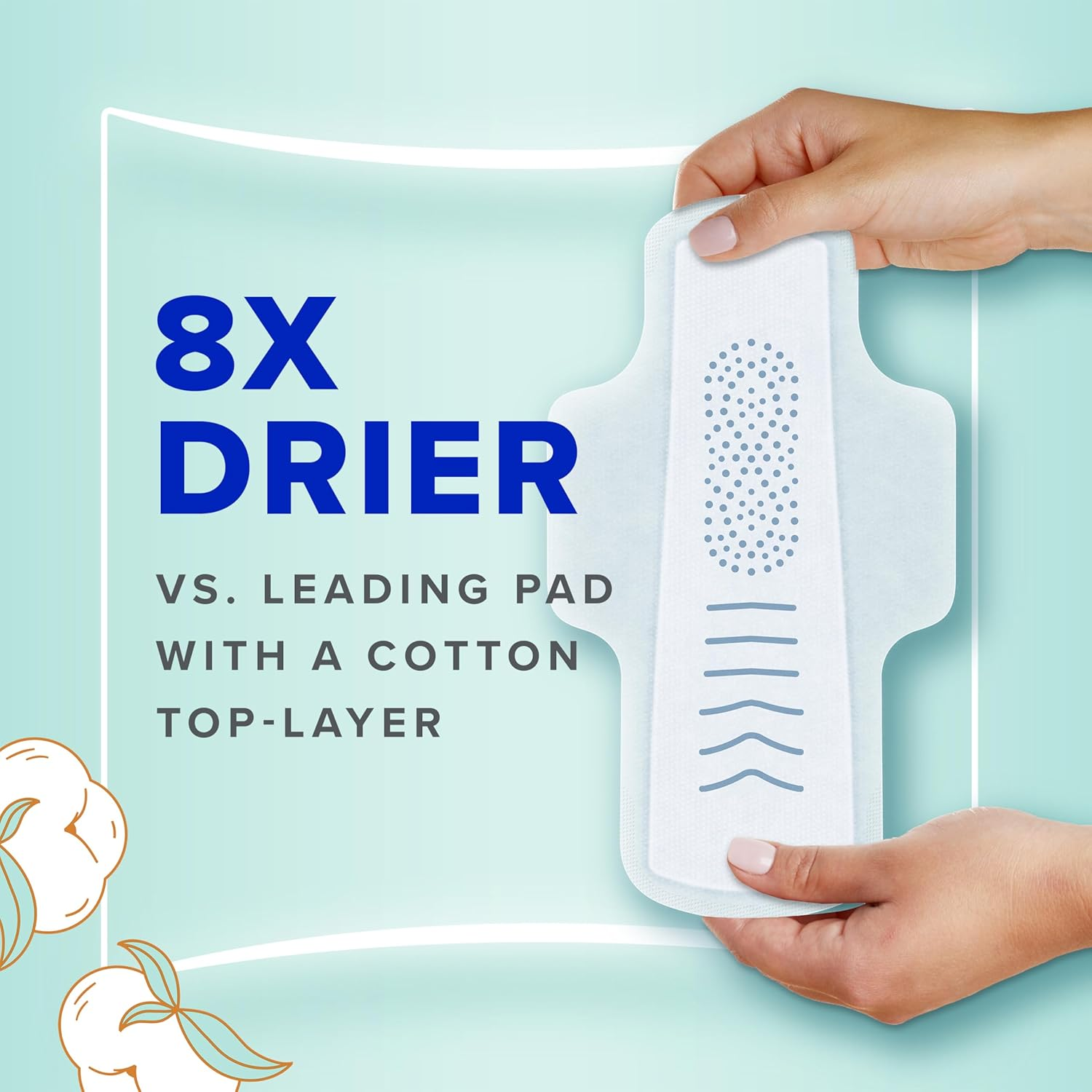 Always Pure Cotton with Flexfoam Pads for Women Size 2 Heavy Flow Absorbency, with Wings, 24 Count (Pack of 3, 72 Total Count) image number 3