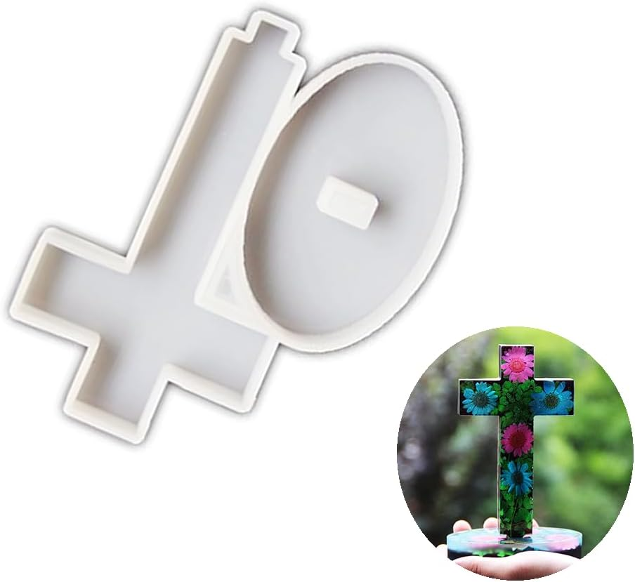 Silicone Cross Mould with Base, Decorative Plaster Casting Mould for Epoxy Resin Ornaments, White image number 1