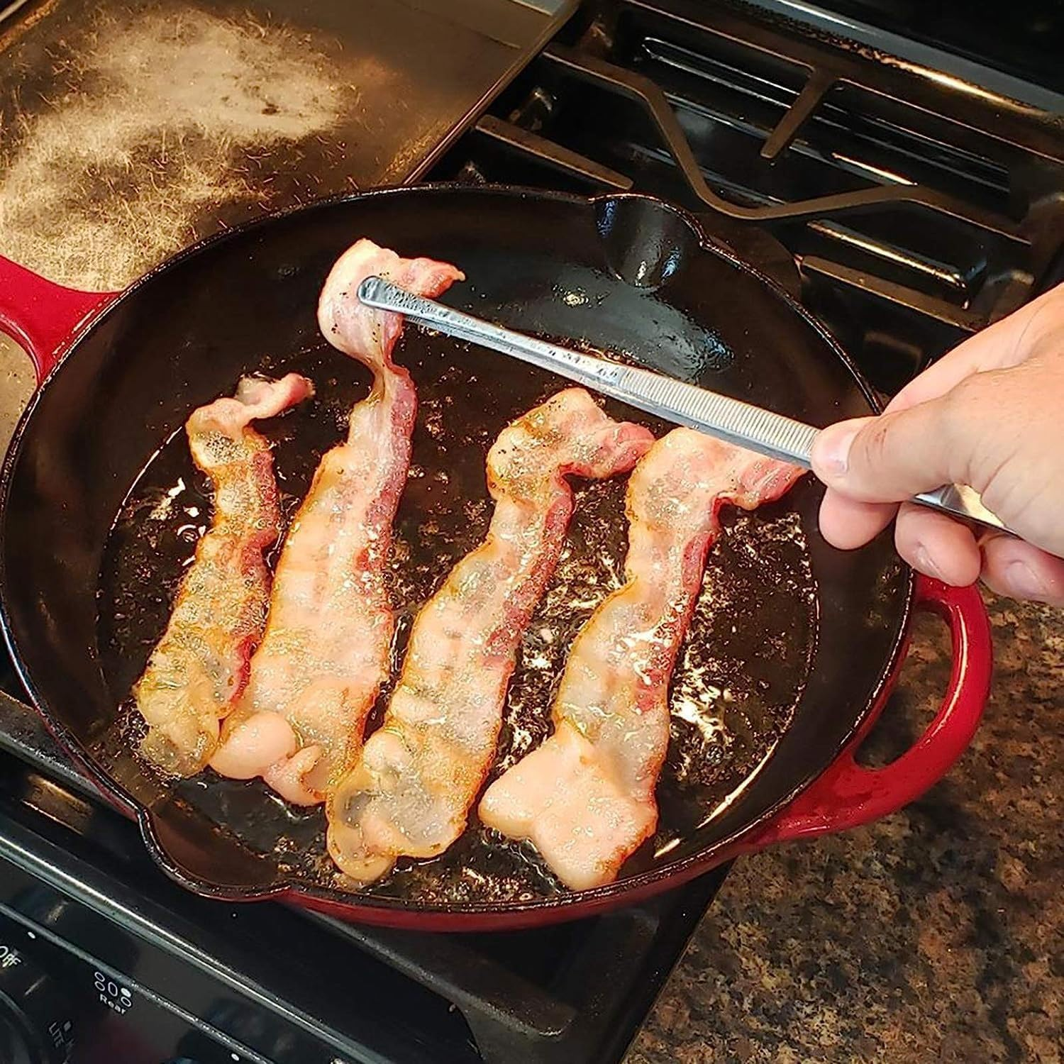 Stainless Steel Tongs 12-Inch 2-Pack, Kitchen & Cooking Tweezers with Dual-Head (Straight + round Tip) | Non-Slip Grip for BBQ, Grilling, Serving & Food Preparation image number 3