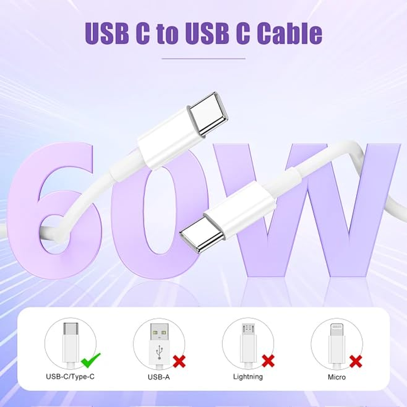USB C to USB C Charging Cable, 3-Pack [1.2M 60W] Type C to Type C Fast Charger Cord for Iphone 16/15 Pro Max, C to C Cable Fast Charging Power Cord for Macbook Air 13 Inch/Ipad Pro/Air/10Th/4/5 image number 6