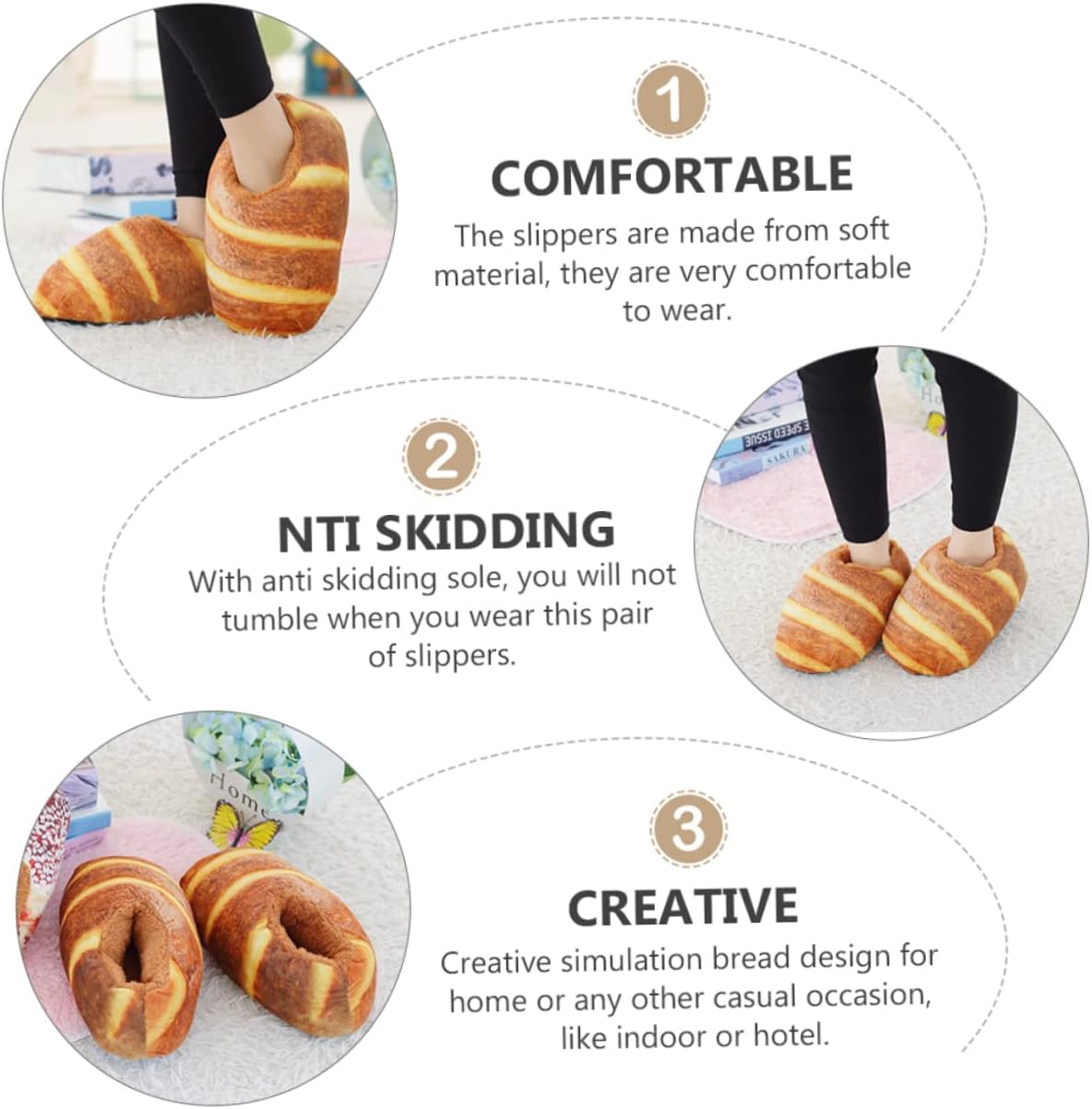 TOVINANNA Bread Slippers for Women Winter Warm Cotton Indoor Slippers Creative Design for Home Wearing for Ladies image number 2
