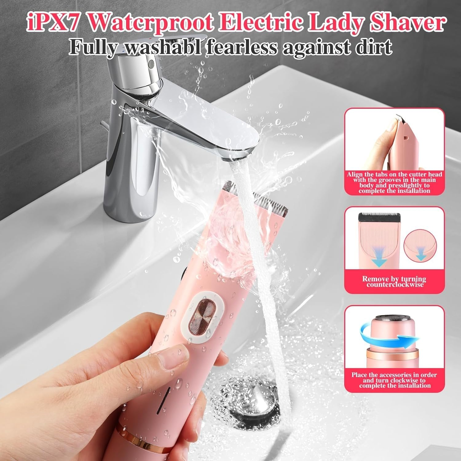 Comfort 2 in 1 Electric Lady Shaver, Bikini Shaver, Waterproof Body Hair Trimmer, Dual Head Shaver Women, Bikini & Body Shaving, Ladies Underarm Face Lip Legs Hands Hair Trimmer (Blue) image number 3