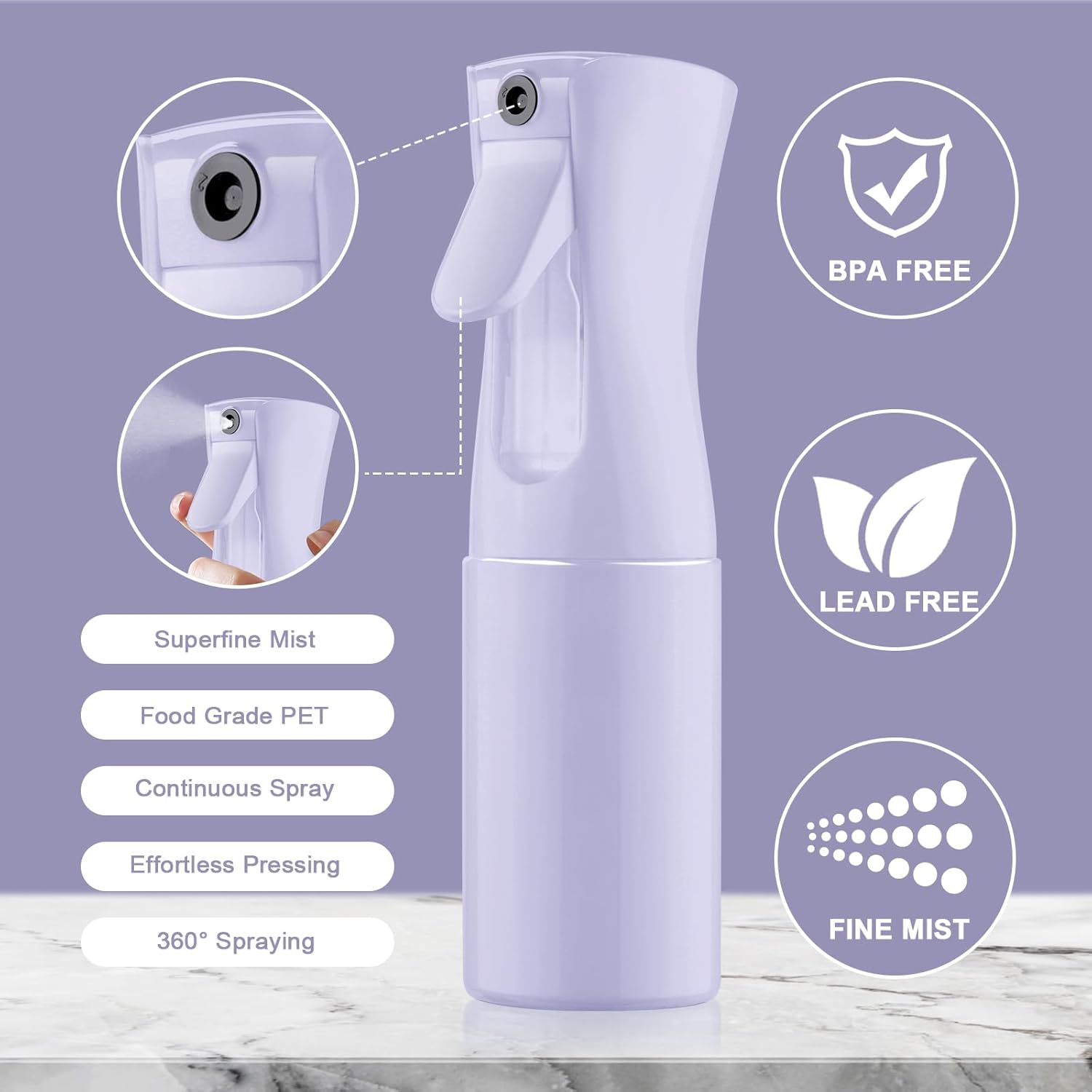 URAQT Hair Spray Bottle, Continuous Water Mister Empty Spray Bottle, Salon Hairdressing Spray Bottle, Multifunctional Fine Mist Water Spray Bottle for Plants, Pets, Home Clean, 200ML - 300Ml-Gradient Powder image number 6