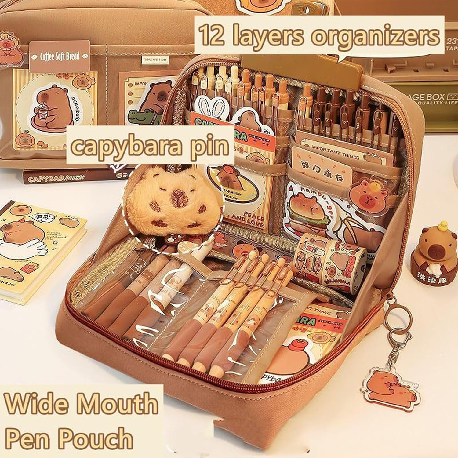 TSWCBYYLB Cute Large Capybara Pencil Case Pouch Stationery Gifts Set for School Supplies image number 6