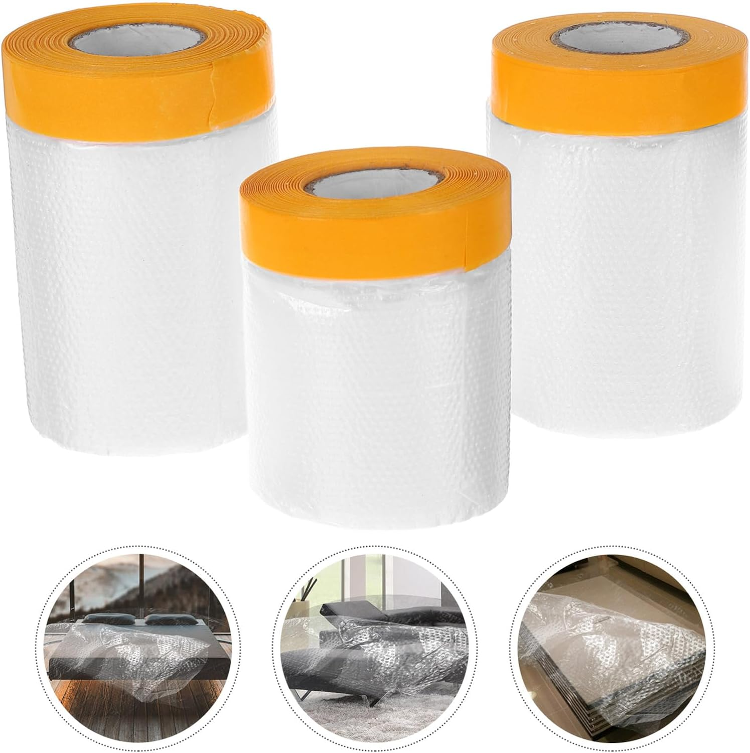 ARTIBETTER 3 Rolls Pre-Taped Paint Films, Adhesive Masking Film Plastic Sheeting with Tape Automotive Tape Paint Adhesive Protective Film for Car Painting Auto Body Protections image number 4