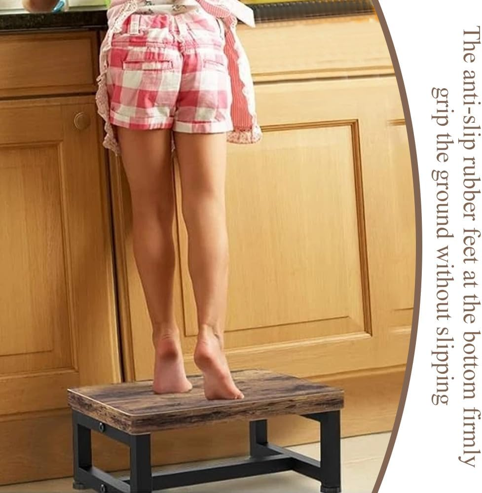 Step Stool,Wooden Step Stool,With Plastic Feet,For Bedroom Kitchen Bathroom, Bed Steps for High Beds and Toilet, Easy to Assemble,For Various Groups of People image number 2