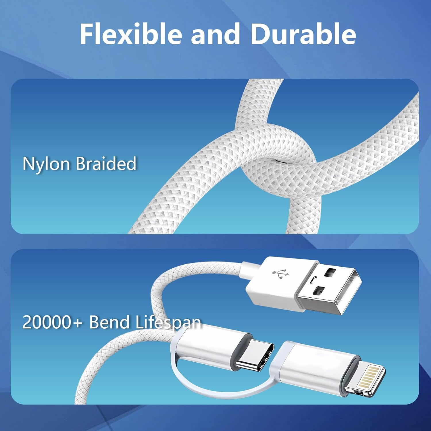 AMITOME 2 in 1 USB a to IP and USB C Car Cable 1M,60W Braided Fast Charging Cord Power Delivery for Iphone Charging Cord Compatible with Iphone 16 15 14 13 12 11 Pro Max Mini XS XR image number 3