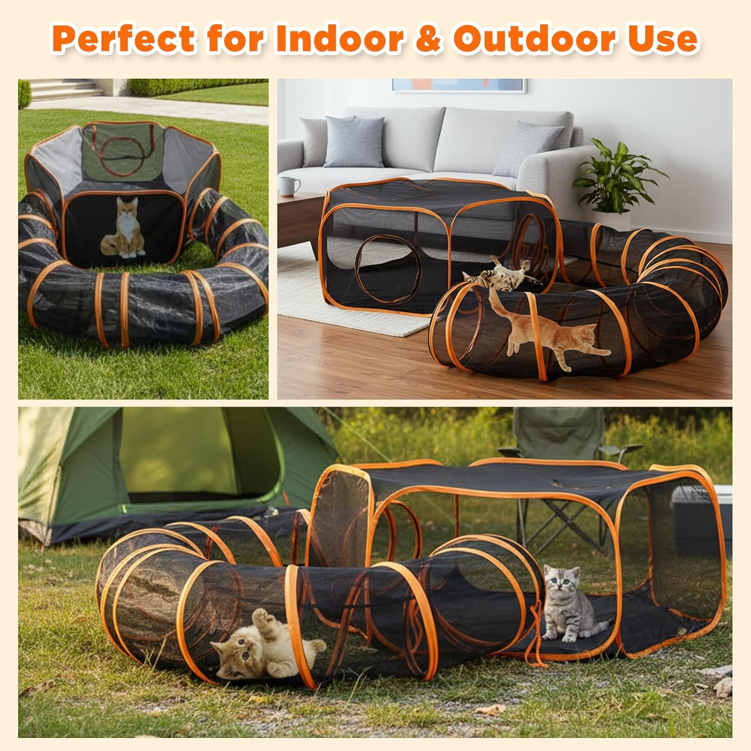 Advwin Outdoor Cat Enclosures Playground, outside House for Indoor Cats Include Portable Tent, U-Shaped Cat Playpen Tunnel Catio, for Cats, Kitty and Small Animals, with Storage Bag image number 4