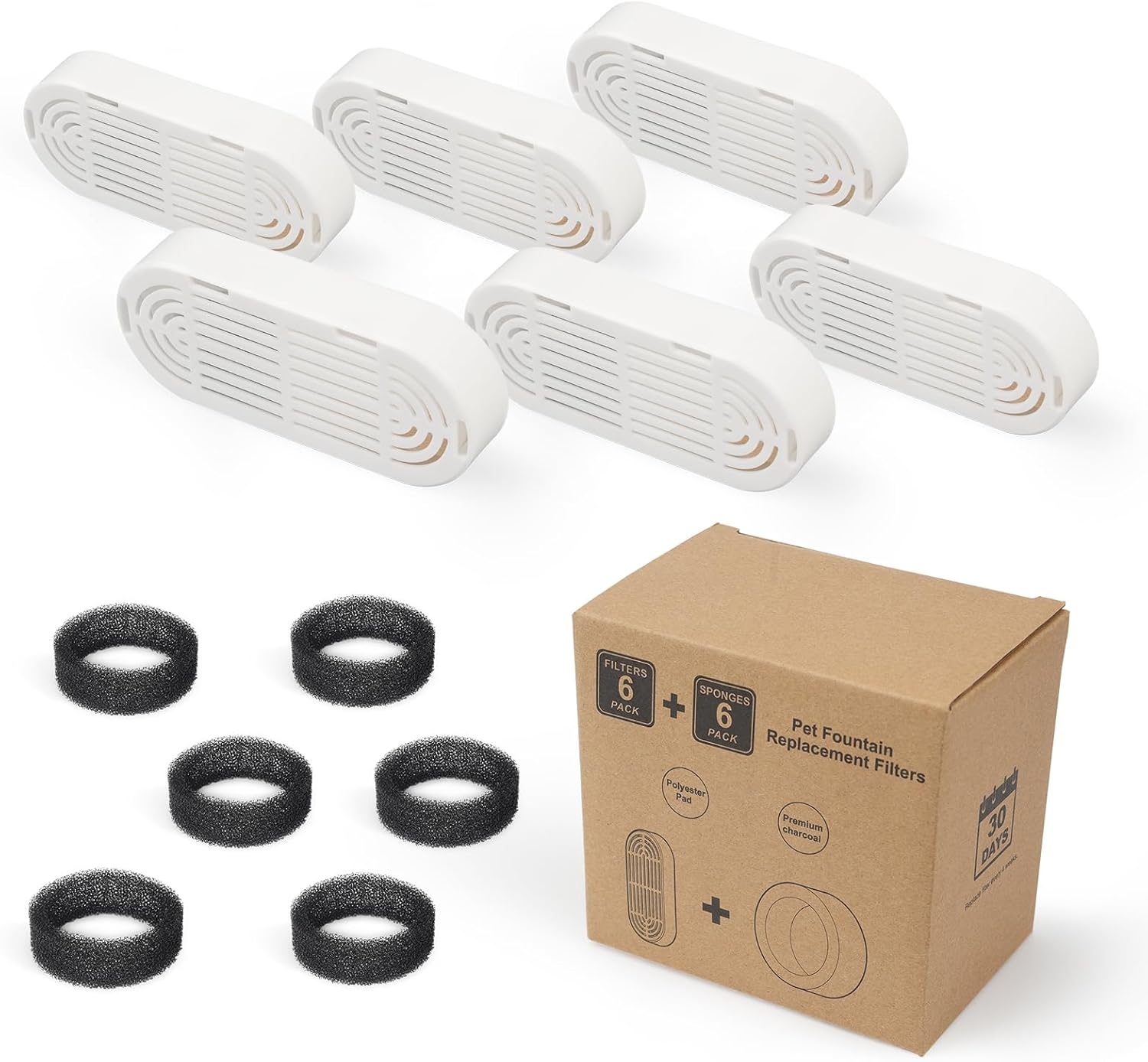 Cat Water Fountain Filter,Cats Fountain Filter Replacement Filters for 3.2L/108Oz Cat Drinking Fountain and 4L/134Oz Stainless Steel Pet Fountain,Pet Water Fountain Filter with Pre-Filter Sponges image number 1