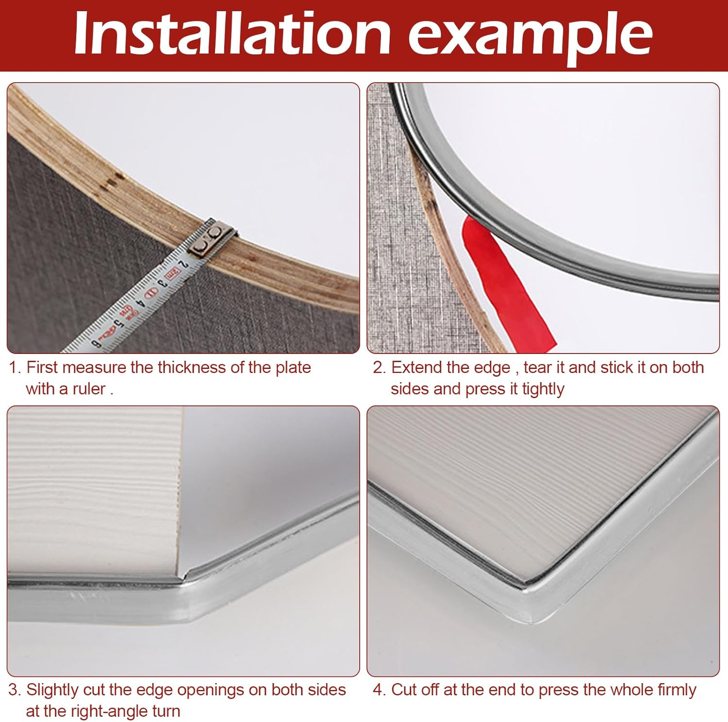 U-Shape Edge Banding, 5M/16.4Ft Self Adhesive Waterproof Metallic Flexible Furniture Edge Protector, Soft Protective Edging Trim for Cabinet, Table (Silver, 15Mm) image number 2