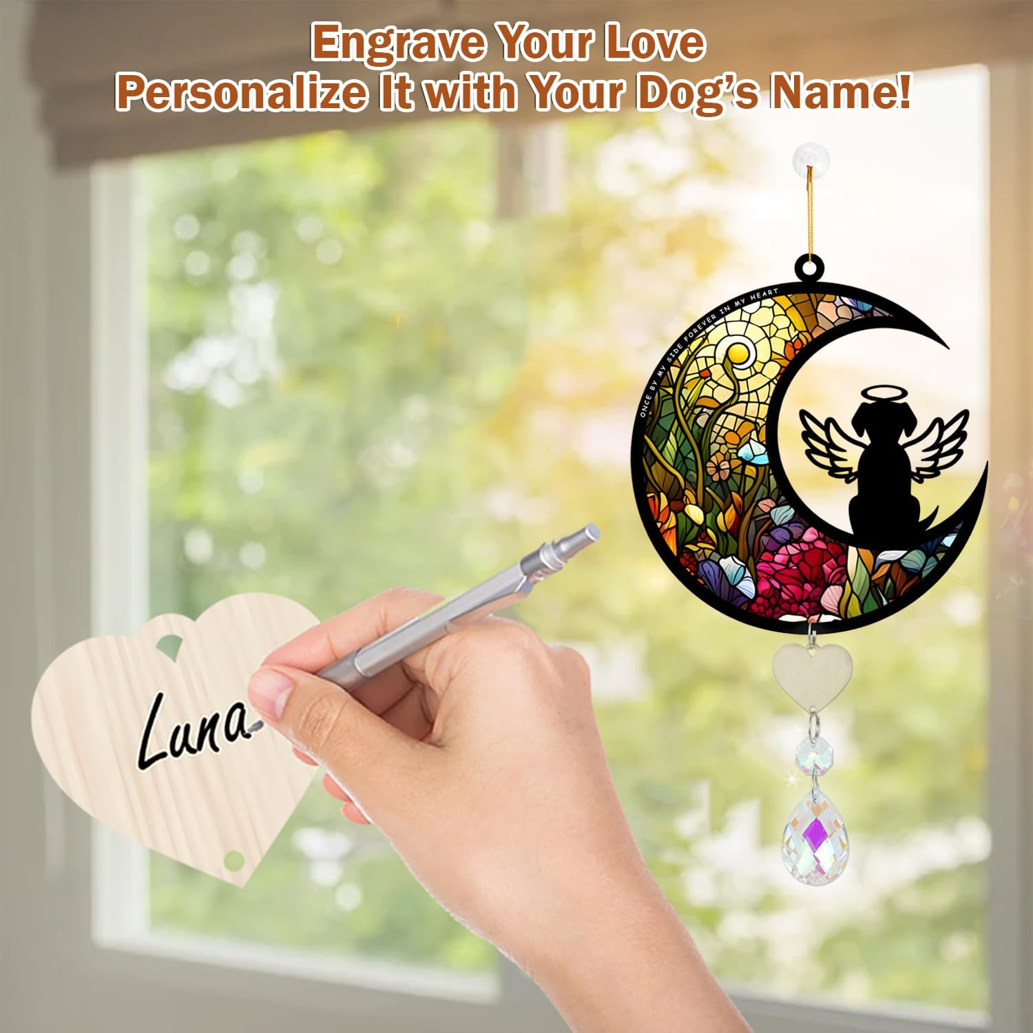 Dog Memorial Suncatcher, Personalized with Name Date Suncatcher, Pet Loss, Stained Glass Light Catcher, Gifts for Dog Lovers, Memorial Ornament Loss of Pet Sympathy Gift image number 1