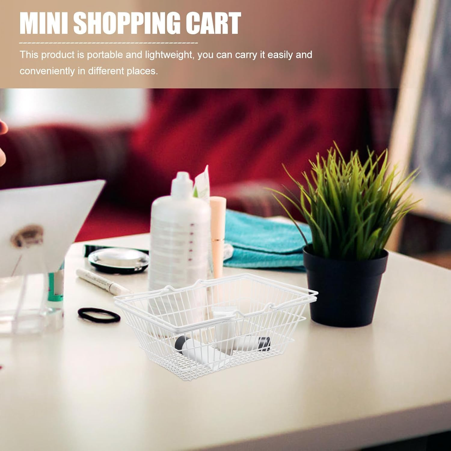 Generic Portable Handheld Shopping Basket with Handle, Large White Storage Basket for Home Organization and Desktop Cosmetics Storage, image number 1