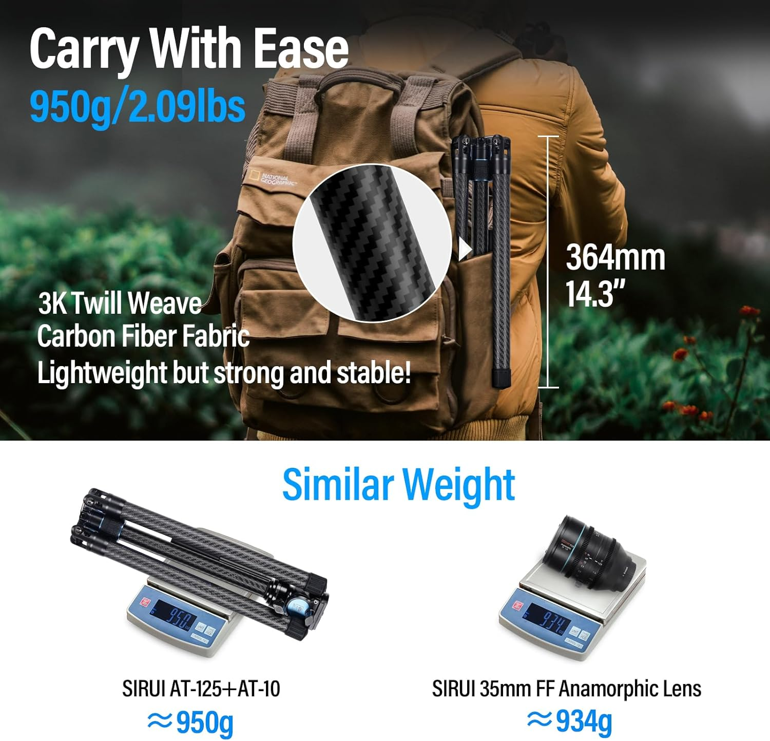 SIRUI Traveler X Lightweight Carbon Fiber Tripod with Panoramic Video Head, 59.8&rdquo; Compact Camera Tripod with Quick Leg Setup, Max Load 11Lbs (Fluid Head/At-10) image number 2