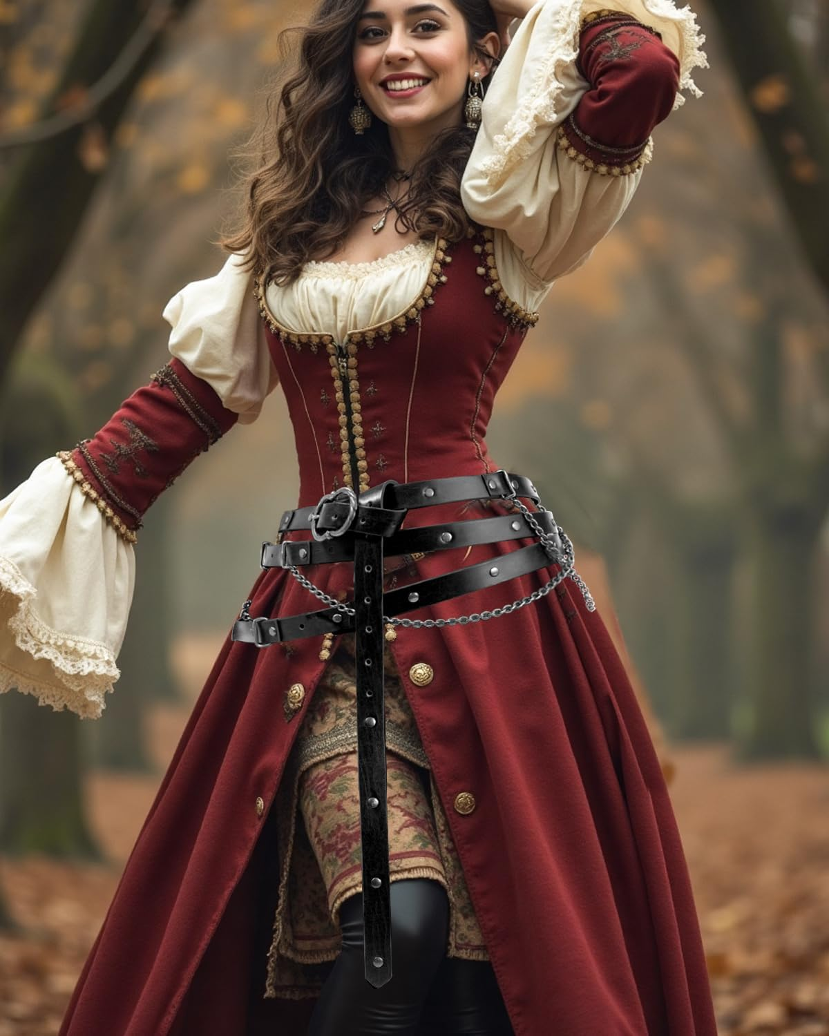 KOTORA Retro Skinny Belt Long Metal Chain Exotic Cross Waist Costume Accessory Medieval Renaissance DIY Dress Cosplay image number 2