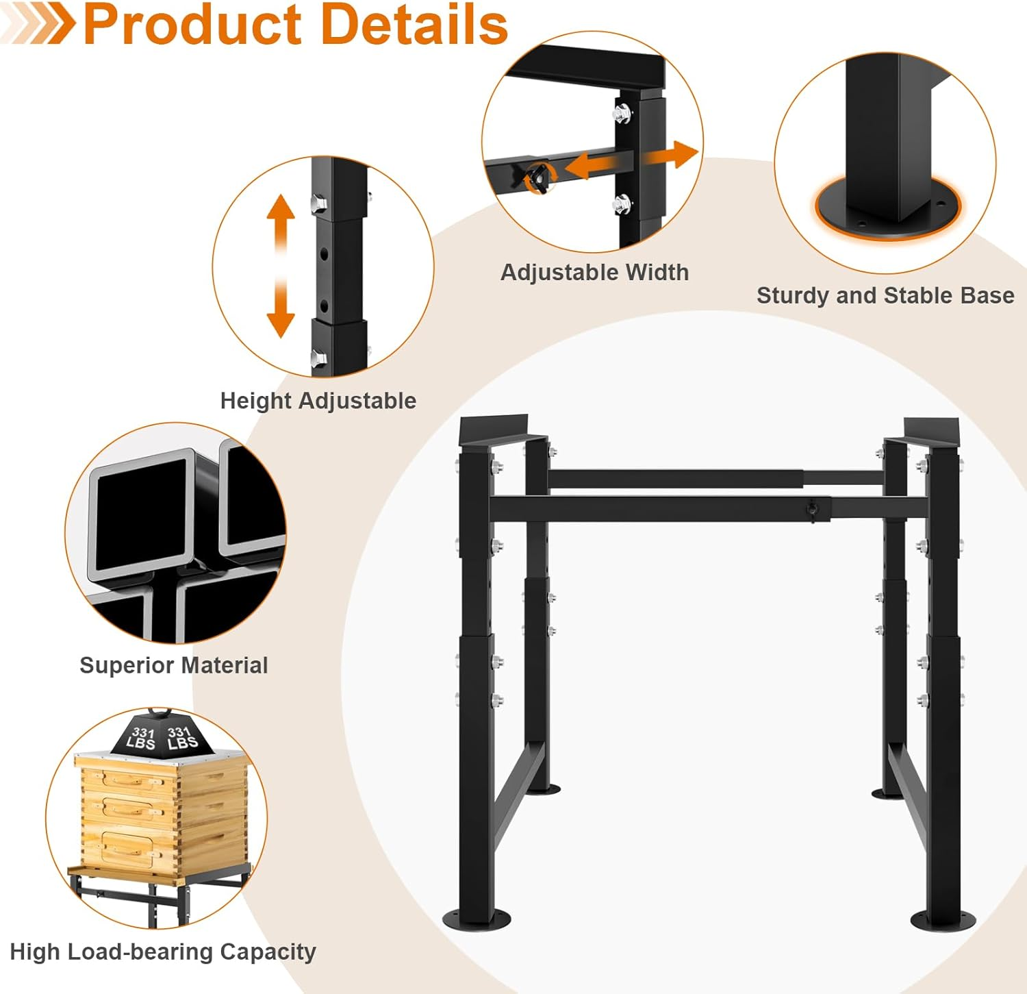 Adjustable Metal Bee Hive Stand, Sturdy Beehive Stand for 8/10 Frame Beehive Box, Easy to Assemble Bee Stand for Beekeeping with round Base image number 6