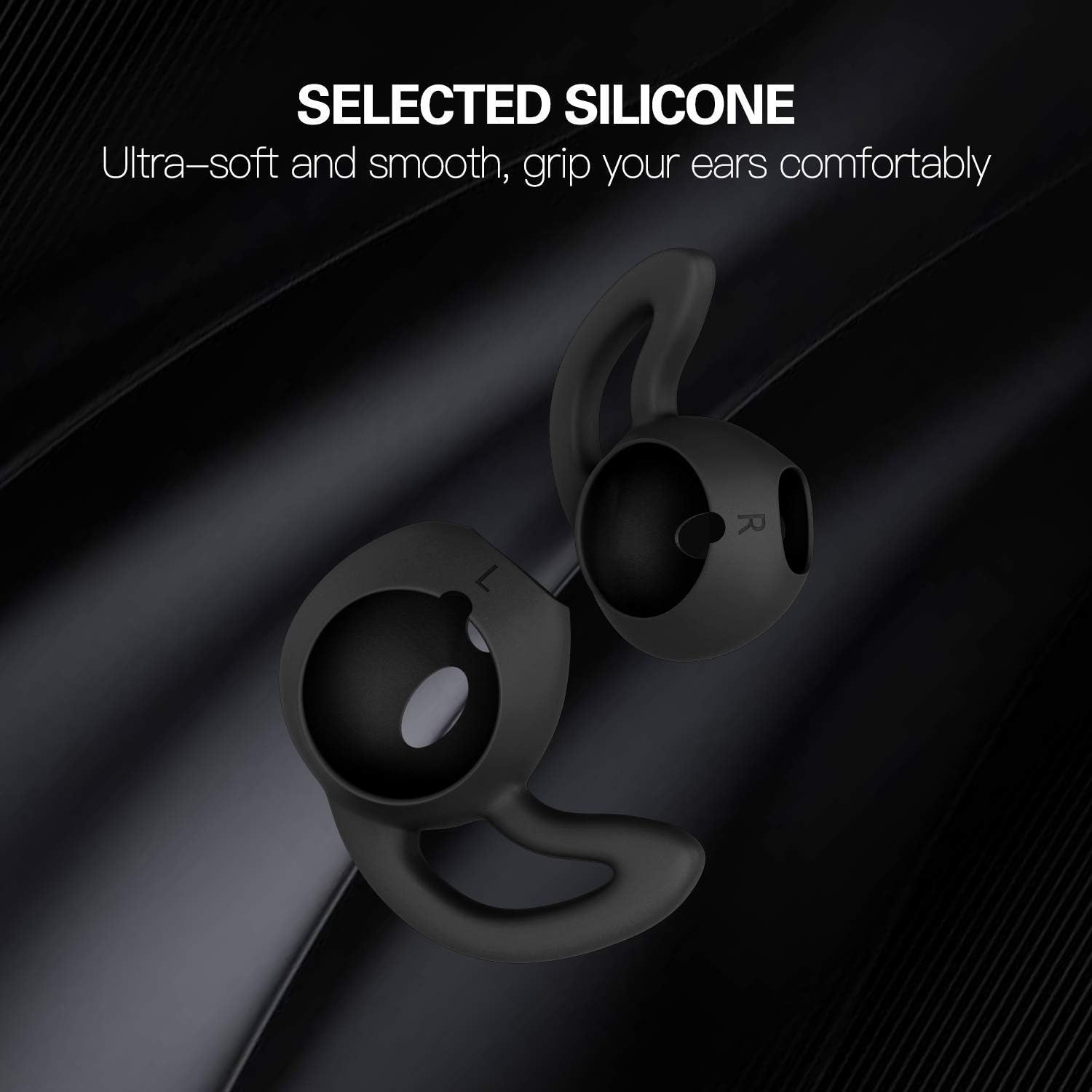 [3 Pairs] Silicone Tips Covers for Airpods, Proxima Direct Super Thin Anti-Slip Silicone Soft Ear Hooks Eartips Covers Accessories Compatible with Apple Airpods 2&1 Earpods Earbud (Black)