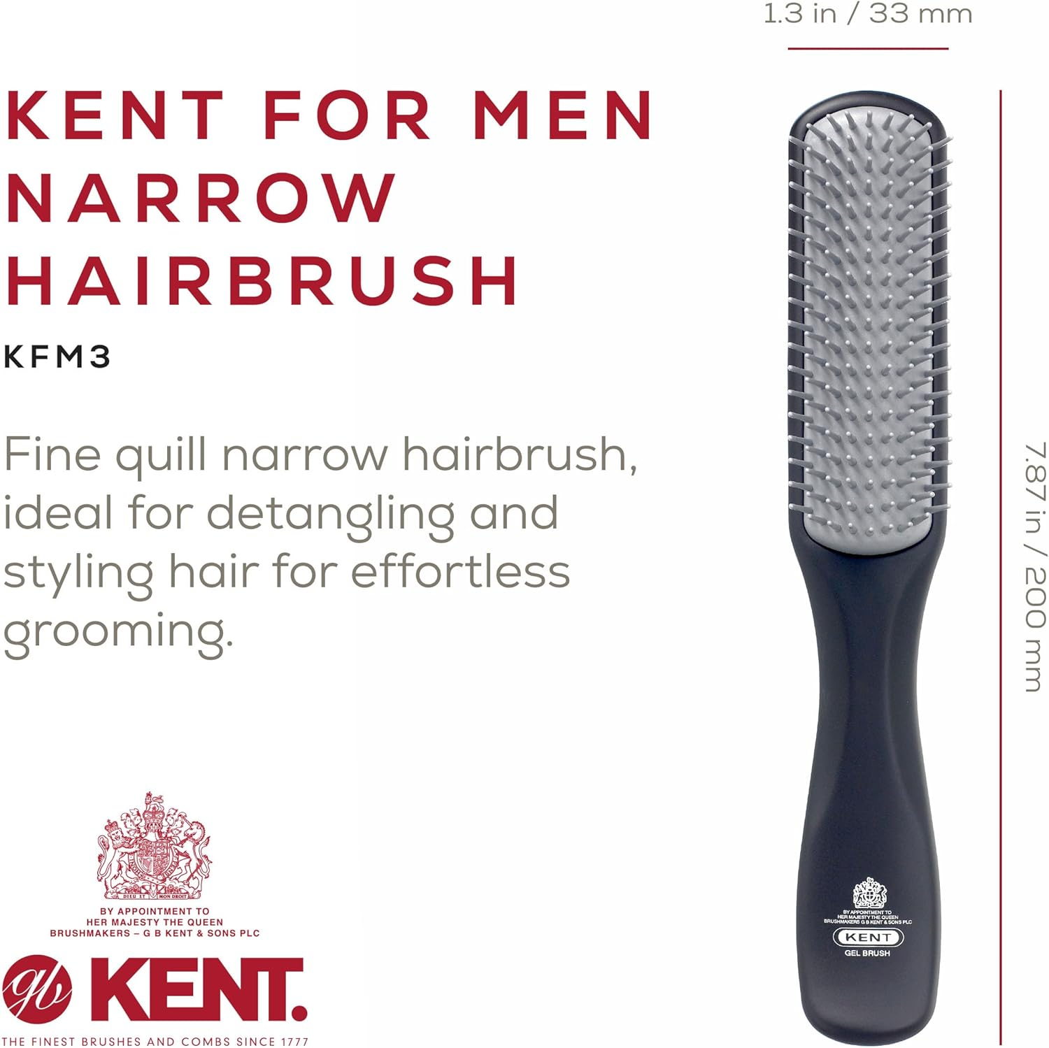 Kent KFM3 Narrow Hair Brush, Grey image number 6