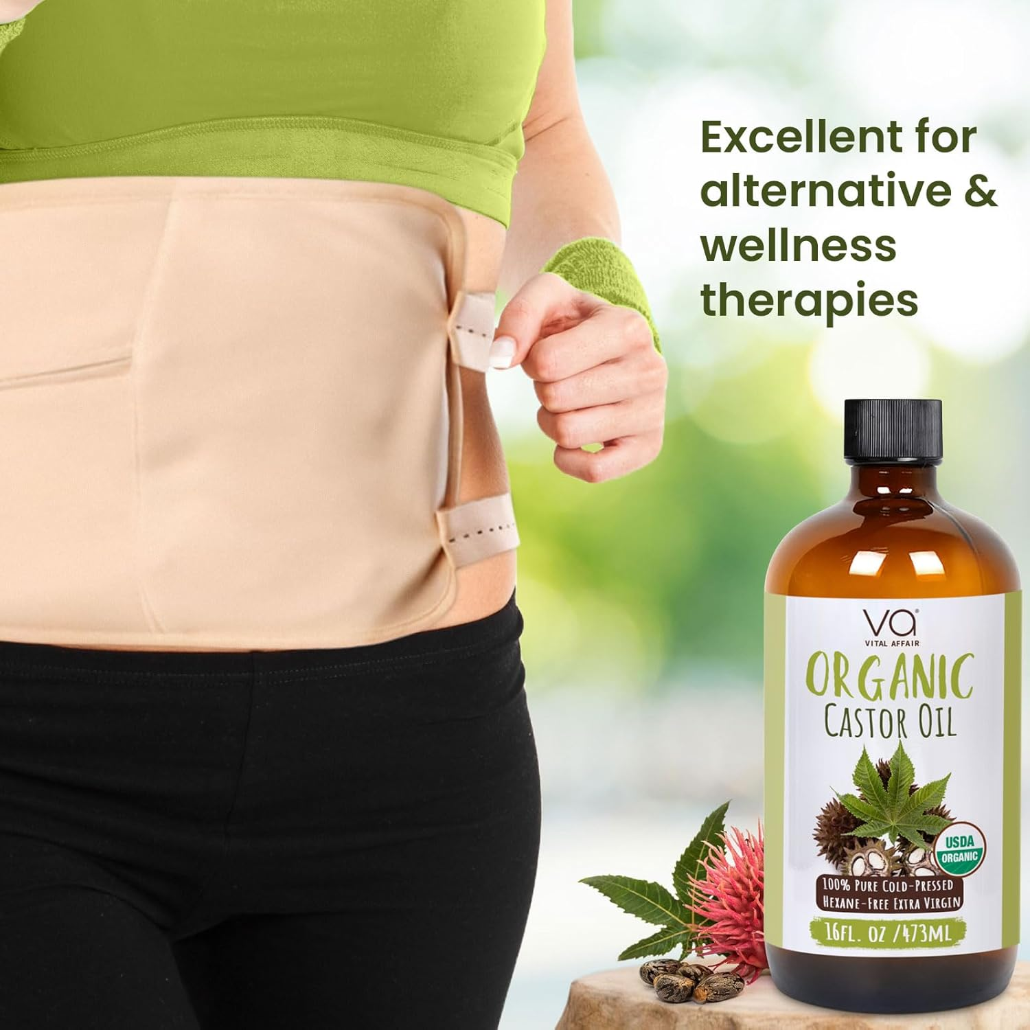 VITAL AFFAIR Pure Castor Oil Organic Cold Pressed Unrefined Glass Bottle-Usda Certified for Castor Oil Pack Wrap for Face,Hair Growth,Eyelashes,Eyebrows-16Oz image number 4