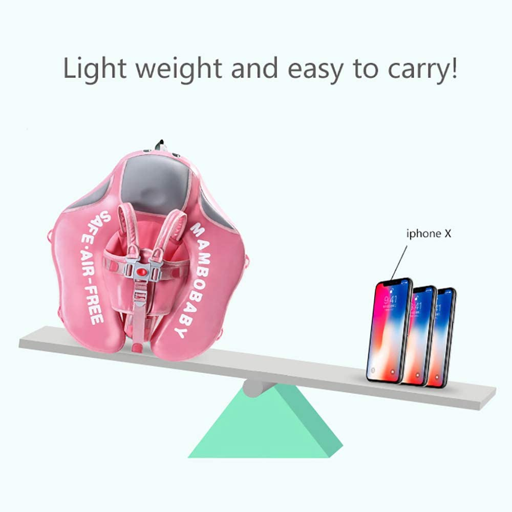 HECCEI Add Tail Newest Mambobaby Baby Swim Float with Canopy Solid Pool Infant Swim Trainer Swimming Training Lying Air Free Water Floats Non-Inflatable Waist Swim Ring for Toddlers (Flamingo) image number 3