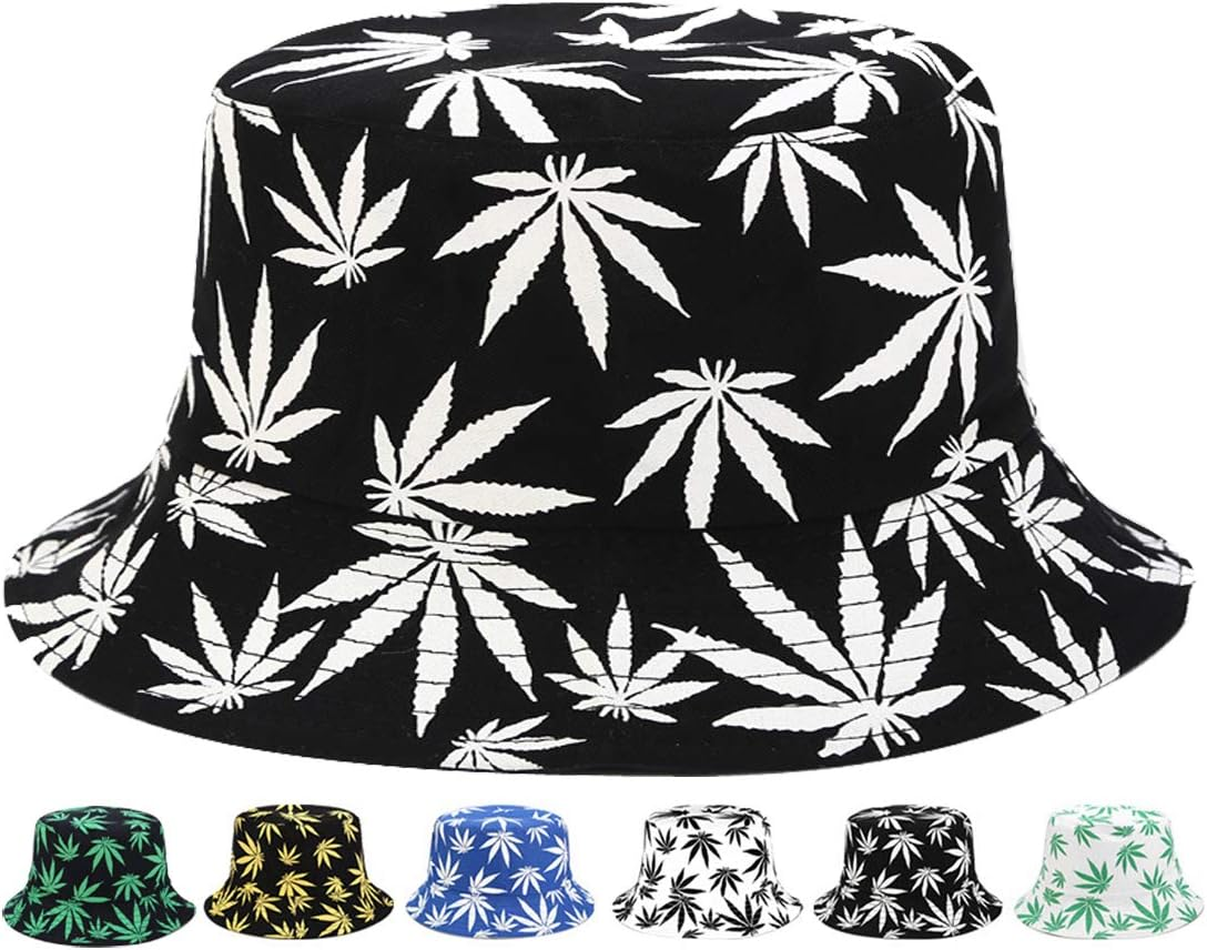 INOGIH Reversible Bucket-Hat Marijuana-Cannabis Weed Foldble Fisherman Hat Packable