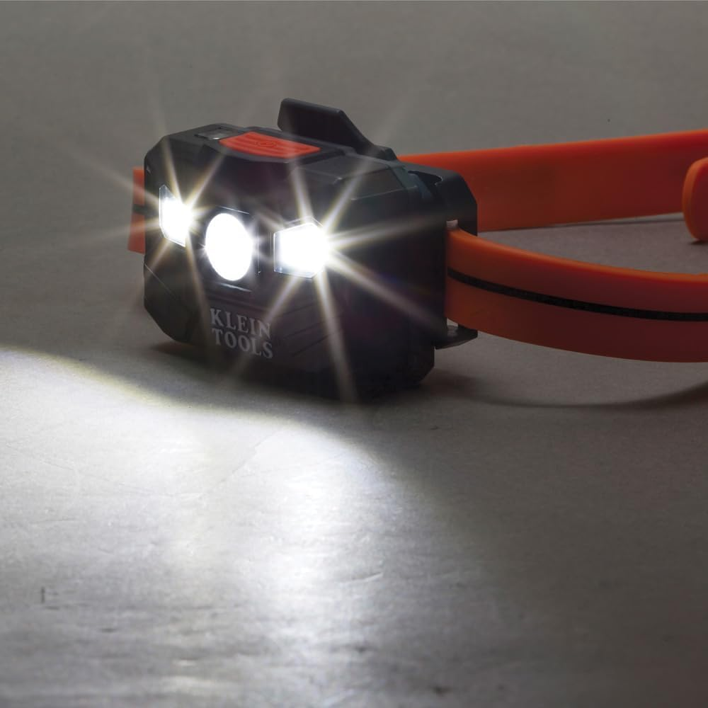Klein Tools A-56064 400 Lumens Rechargeable Auto-Off LED Headlamp with Silicone Strap, Orange/Black image number 2