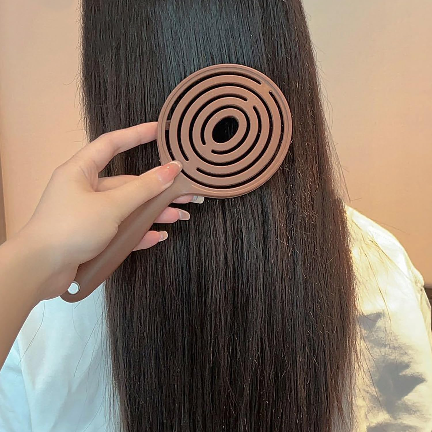 Smaoqingji Organic Hair Brush Wild Boar Bristles round &ndash; 1 Piece, Brown, Detangler Brush with Double Spiral Spring, Suitable for All Hair Types, No Matter Square, round Flat Head, Fits Perfectly image number 6