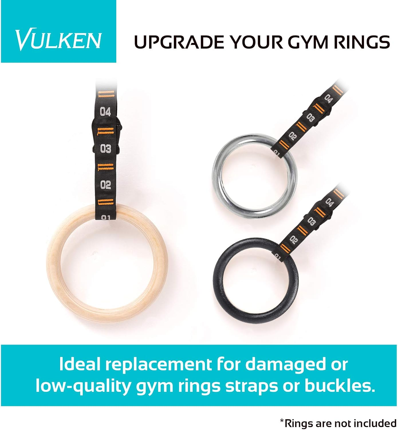 Vulken Adjustable Numbered Straps for Gymnastic Rings Steel Carabiners Quick Hook System Easy to Set up One Pair Strap Only image number 4
