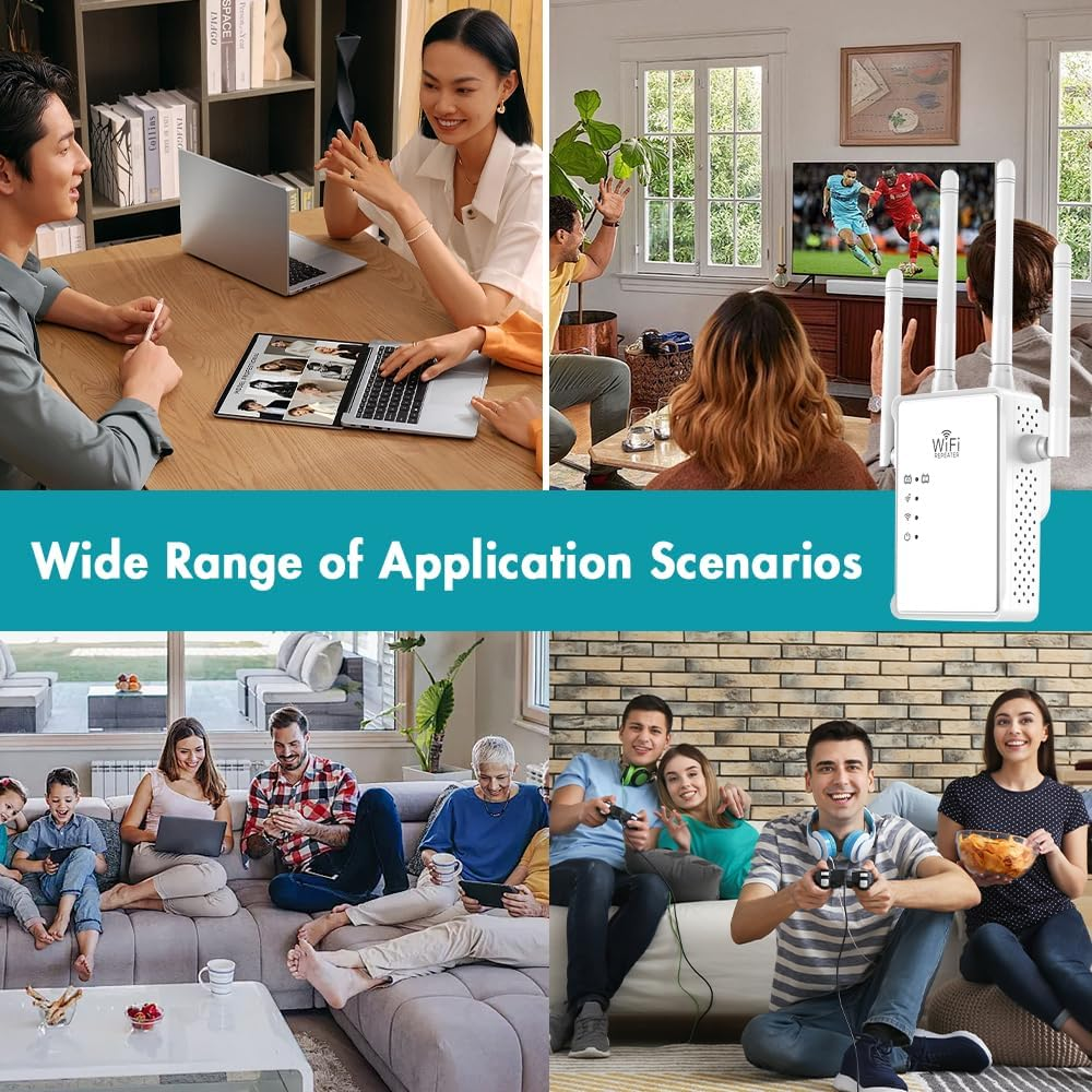 Yakiter Wifi Extender, 1200Mbps Wifi Booster, 5Ghz & 2.4Ghz Dual Band Wifi Repeater with 4 Antennas, Wifi Range Extender Covers up to 7000 Sq, Wireless Internet Repeater, 1-Key Setup(White) image number 5