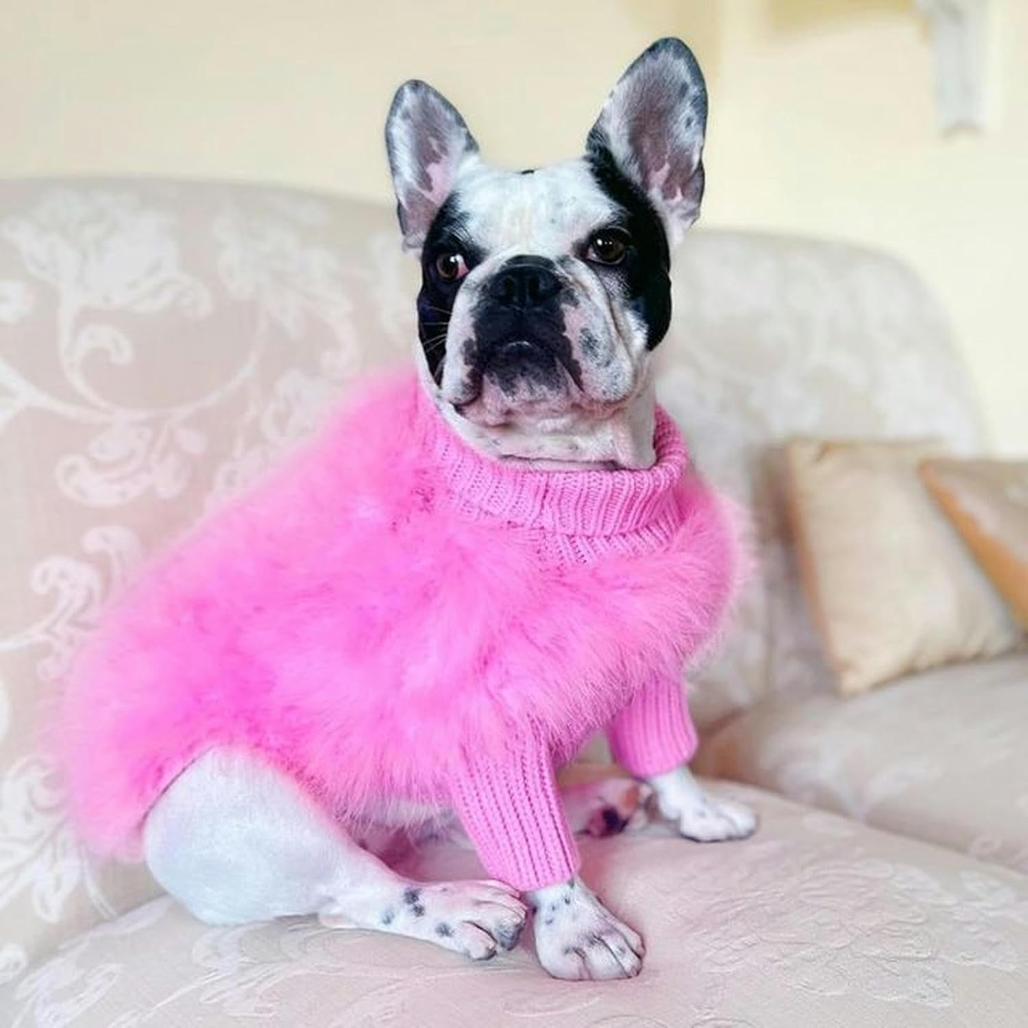 Luxury Dog Sweater Fashion Winter Warm Dog Sweater Pet Party Pullover with Feather Puppy Coat for Small Medium Dogs(Pink,Xl) image number 4