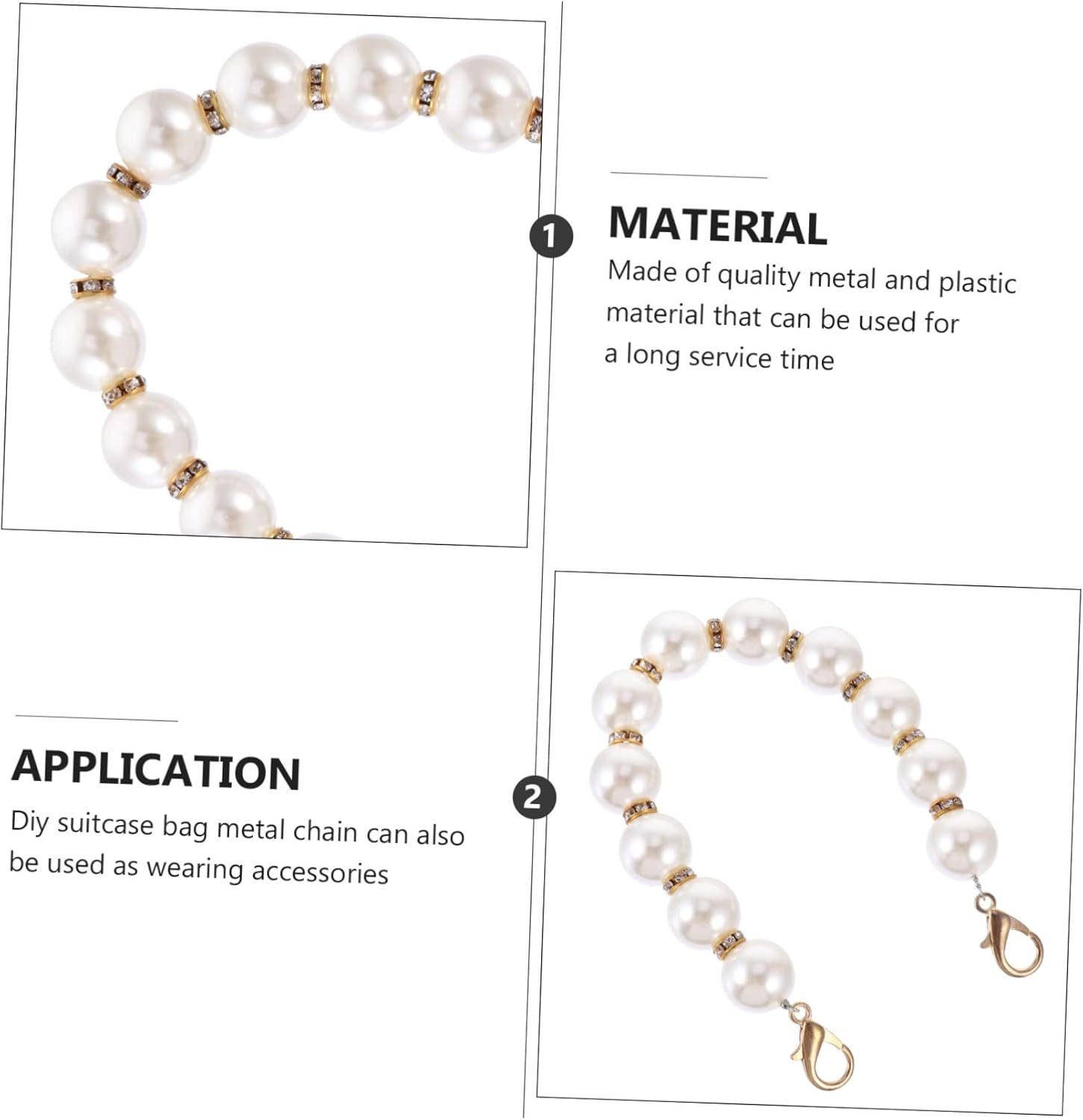 KONTONTY Metal Buckle Bag Pearl Chain Handbag Strap Chain Shoulder Strap Bag Replacement Fashionable Pearl for DIY Purse image number 4