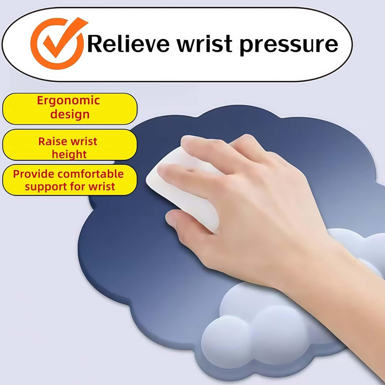 Cloud Wrist Rest Support Pad Set for Keyboard and Mouse, Cute Ergonomic Computer Gaming Accessories Arm Rest Cushion for Desk (Grey) image number 5