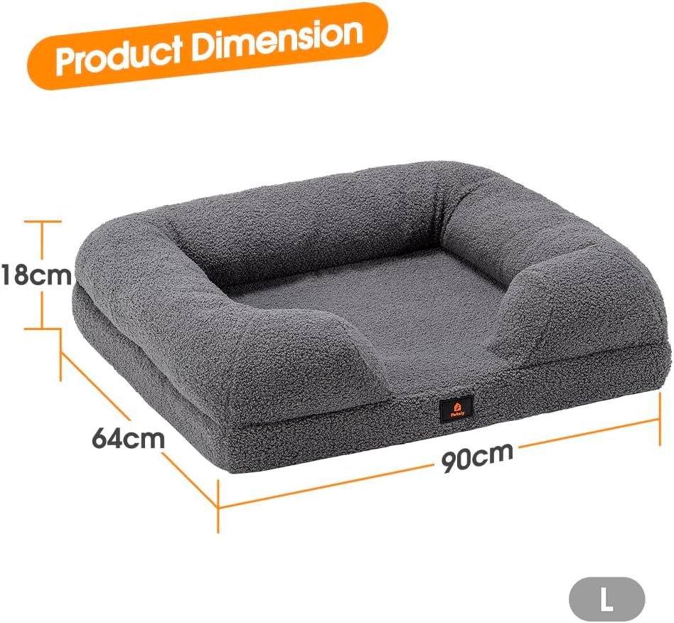 Orthopedic Dog Bed for Large Dogs, Memory Foam Pet Bed with Removable Washable Cover, Non-Slip Bottom and Egg-Crate Foam Big Dog Couch - Grey image number 2