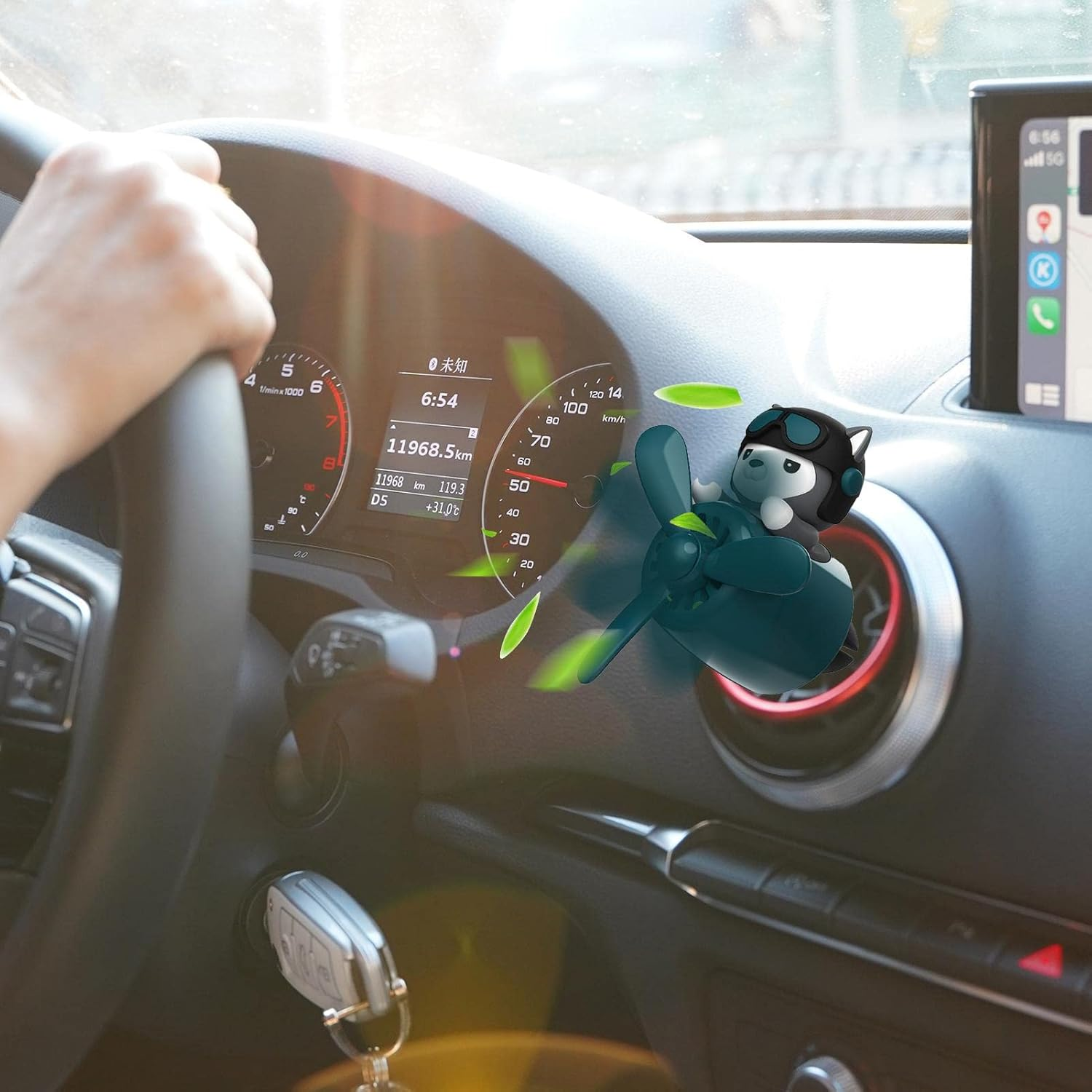 2 Pack Car Air Freshener, Cute Bear Pilot Car Diffuser, Rotating Propeller Air Outlet Vent Fresheners Aromatherapy Ornament, Automotive Air Fresheners Car Accessories - 2 Green Huskies image number 3