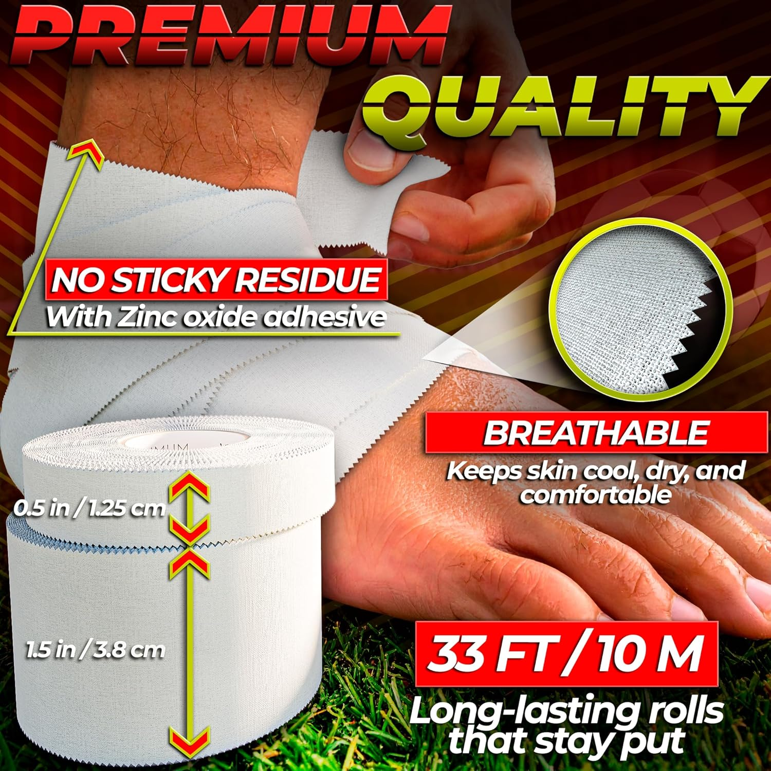 Athletic Tape Extremely Strong: 3 Rolls + 1 Finger Tape. Easy to Apply & No Sticky Residue. Sports Tape for Boxing, Football or Climbing. Enhance Wrist, Ankle & Hand Protection Now image number 3