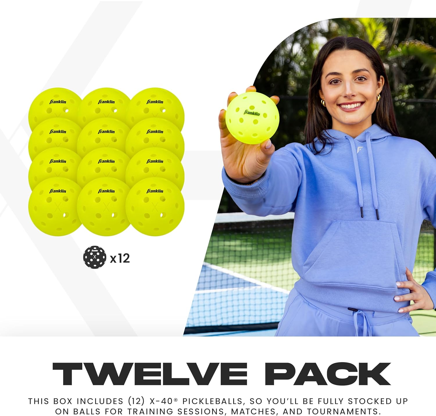 Franklin Sports Outdoor Pickleballs - X-40 Pickleball Balls - USA Pickleball (USAPA) Approved - Official US Open Ball - 12 Pack image number 4