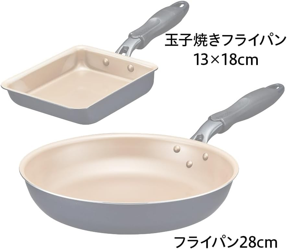 Evercook Frying Pan Set, 2-Piece Set, Gas Fire, Lightweight, Non-Stick Frying Pan, PFOA Free, Navy, Doshisha image number 2