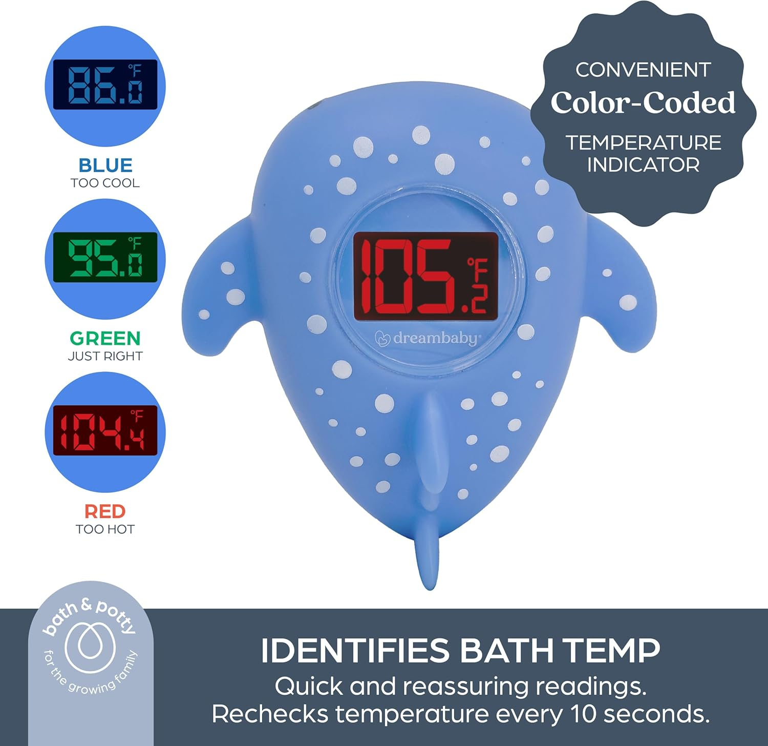 Dreambaby Whale Shark USB Rechargeable Baby Bath Thermometer - Instant Read, Digital Room & Baby Bathtub Thermometer - Fun Floating Bath Toy & Water Thermometer for Newborns
