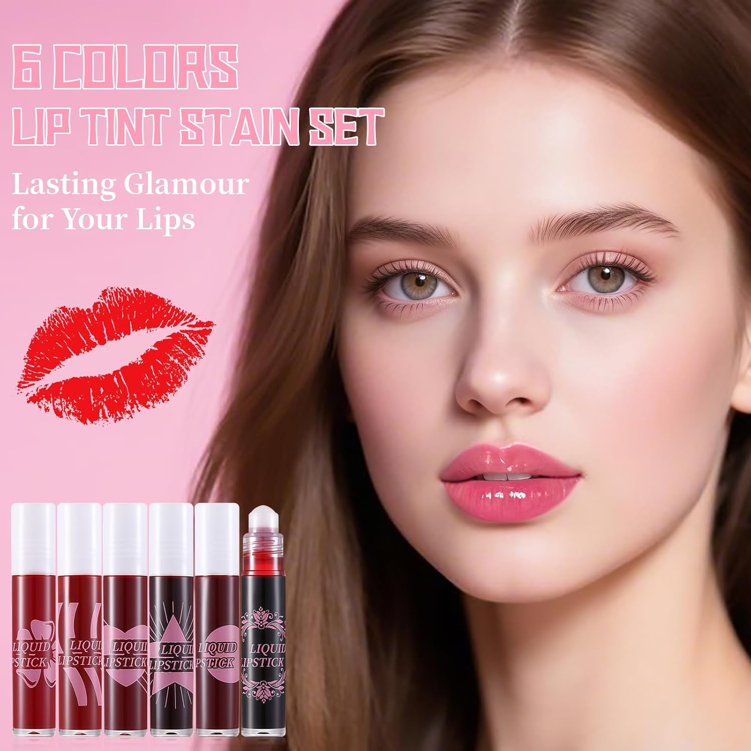 DAGEDA 6 Colors Lip Tint Stain Set, Moisturizing & Lightweight Roll-On Lip Stain, Vibrant Color Lip Tint, Water-Proof, Transfer-Proof, Non-Sticky，High Pigmented Lip Tints for Women image number 6