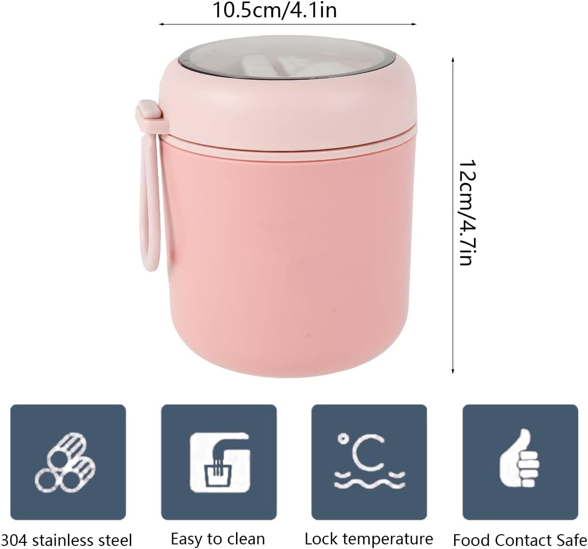 Insulated Food Jar with Spoon, Soup Food Flask，Stainless Steel Vacuum Food Soup Bottles That Keep Foods Hot, Insulated Food Container Wide Mouth Hot Food Jar(Pink 530Ml)