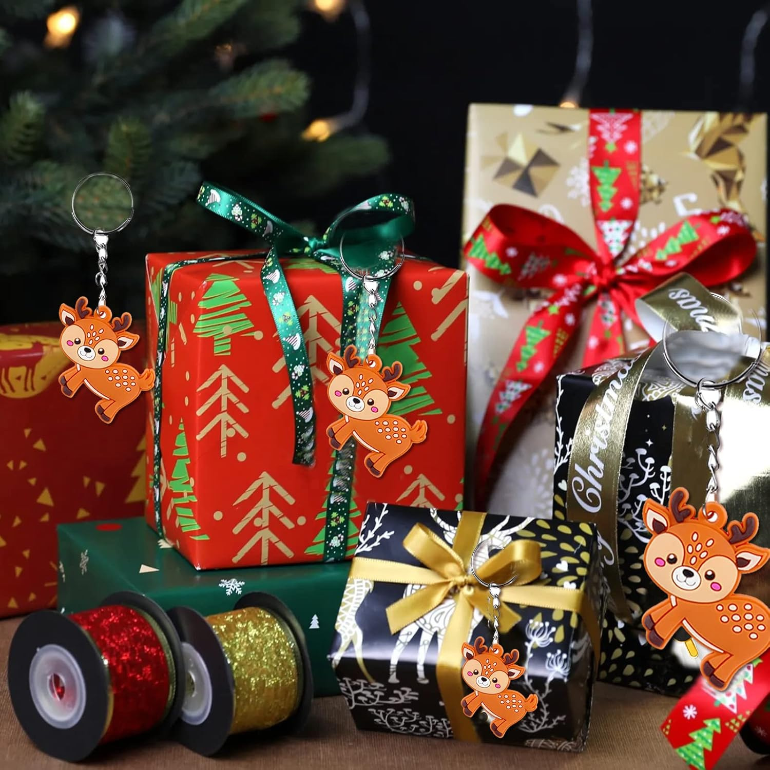 Imagitek 24 Pack Christmas Deer Keychains: 24 Fawn & Reindeer Keychains for Woodland Party Favors, Kids Birthday Party Bag Fillers, School Carnival Rewards, Woodland Baby Shower Party Favors image number 2