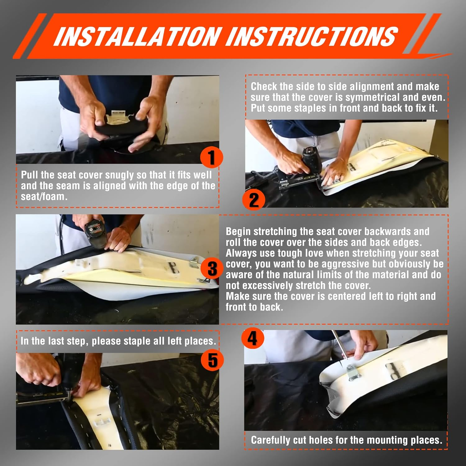 Dirt Bike Seat Cover - White Stripe Universial Seat Cover for Dirt Bike - Motorcycle Motorcross Enduro Seat Covers (Orange) image number 3