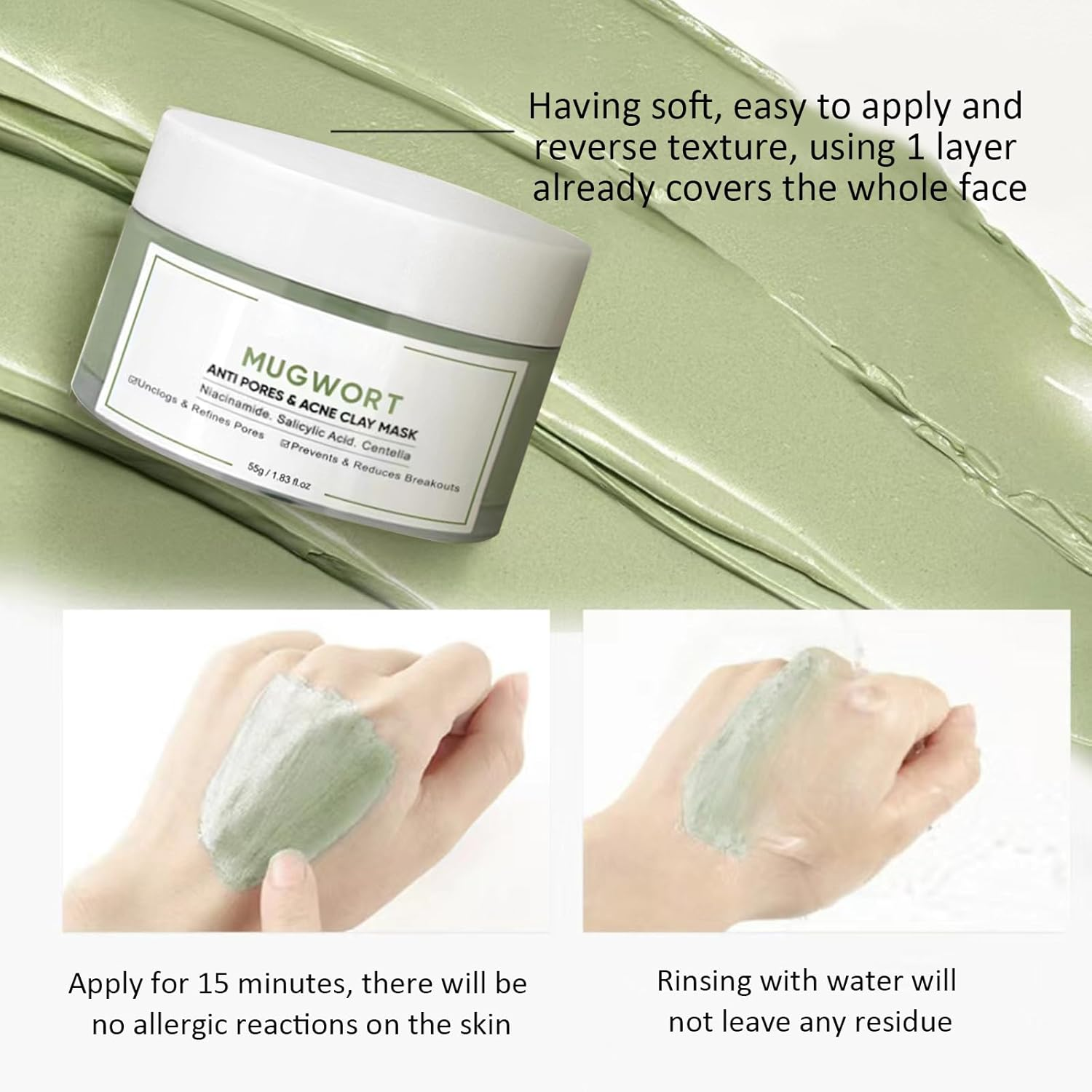 Clay Facial Mask, Green Tea Mud Mask, Beauty Face Clay Masks Skin Care, Clay Mask Skincare, Face Masks Skincare Clay Mask, Green Tea Clay Mask for Women and Men for Deep Cleansing image number 1