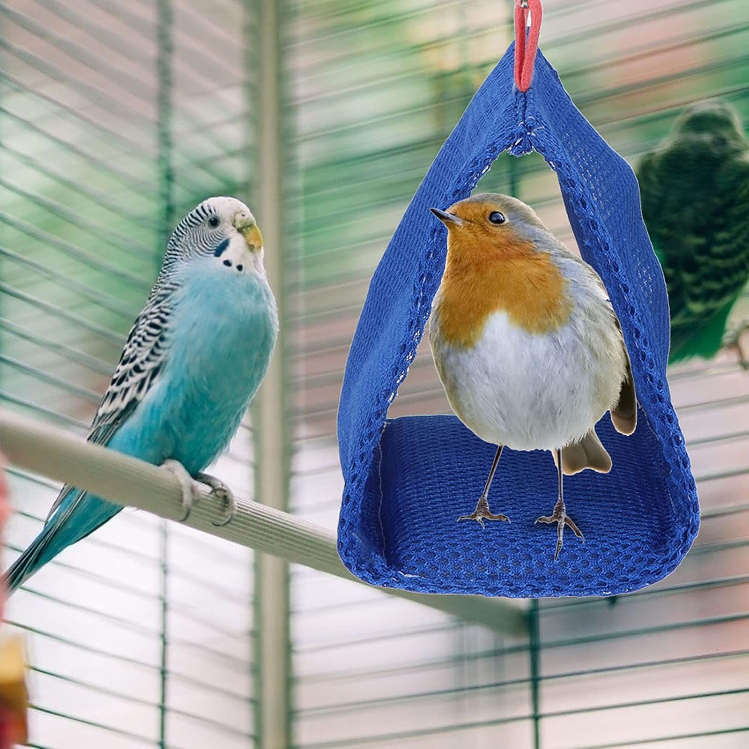 Hanging Summer Bird Bed, Summer Breathable Bird Hammock, Mesh Pet Bird Parrot Nest for Hamster Crumbles Shotet Parrot (Blue) image number 4