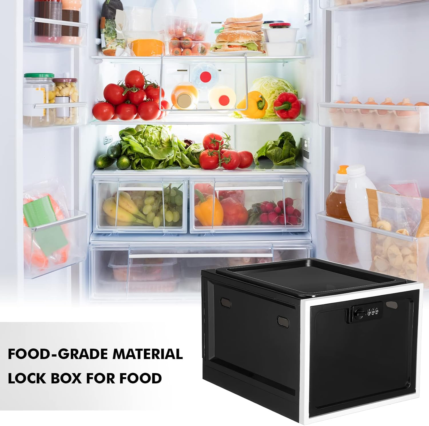 Yalikop 1 Pcs Lockable Large Medicine Storage Box for Safe Medication Refrigerator Lockable Food Storage Clear Lockable Storage Bin for Medicine, Snack Food and Home Safety (Black White) image number 1