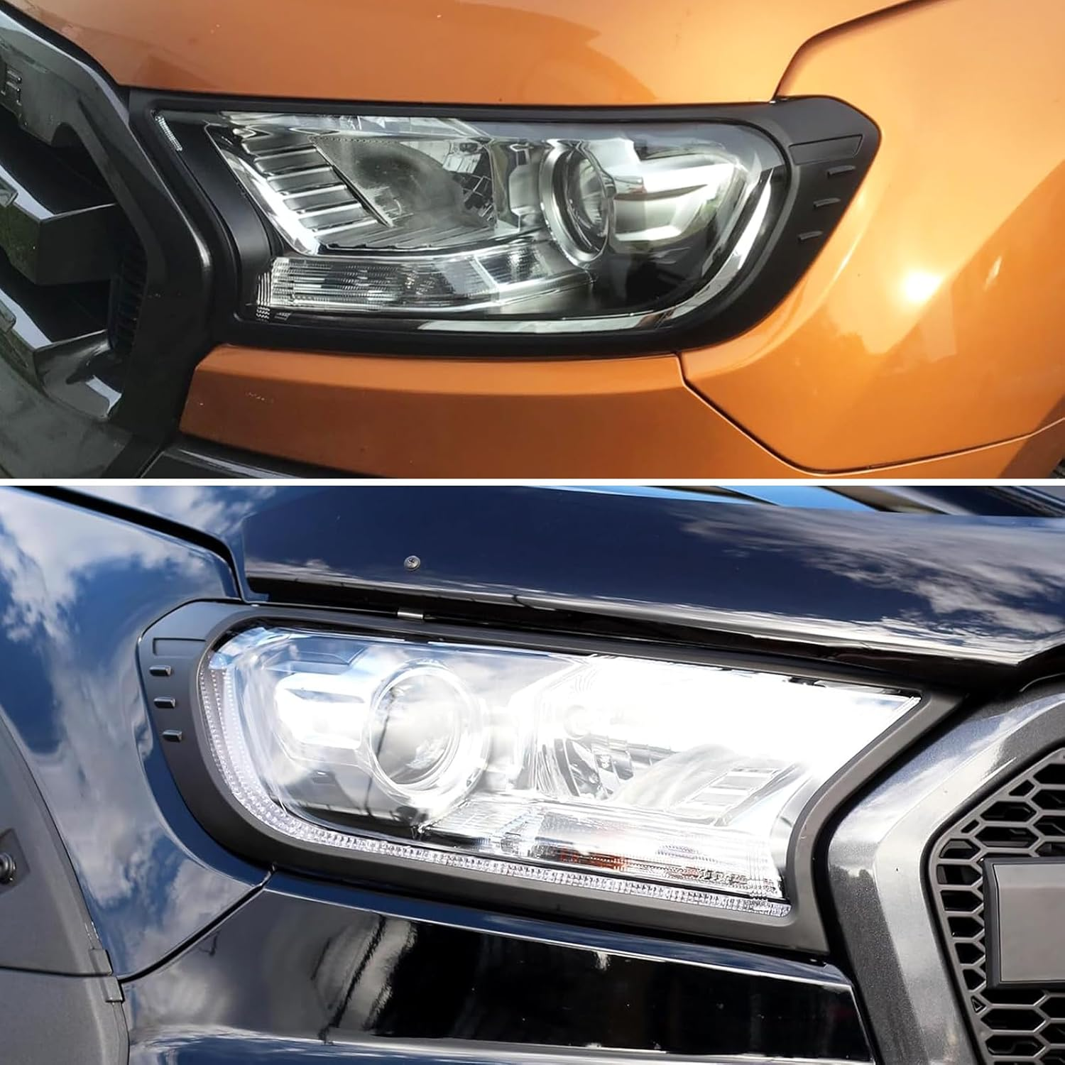 Headlight & Tail Light Trim Covers for Ford Ranger PX2 PX3 Accessories 2015-2022, Front Rear Light Lamp Cover Trim Surround Frame Guard Set, Matte Black Car Exterior