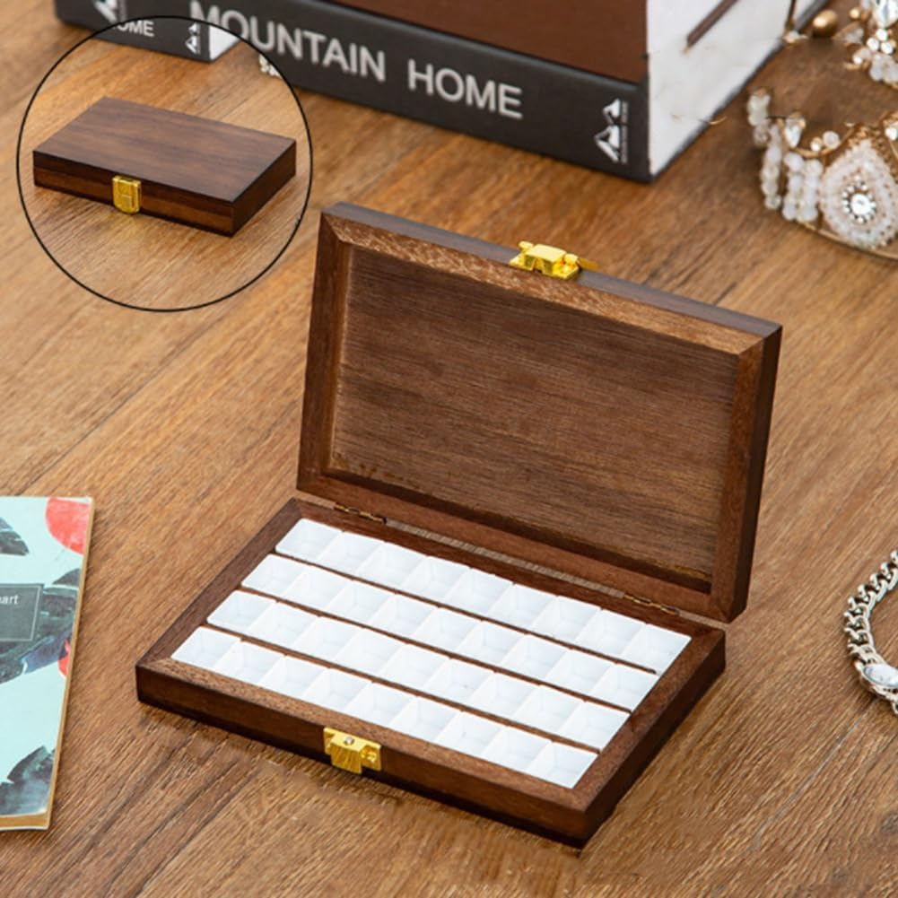 Wooden Watercolor Paint Palette Box - 36 Cells - Dark Walnut & Plastic - Portable & Reusable image number 2