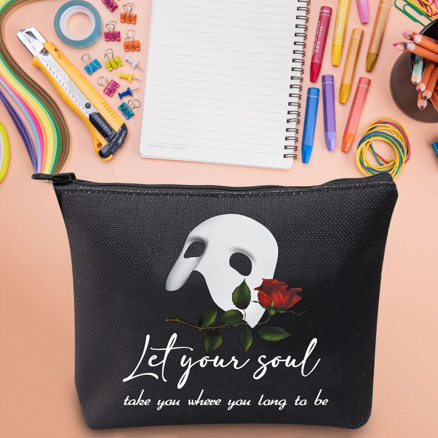 WZMPA Broadway Musical Theater Cosmetic Makeup Bag the Phantom Fans Gift Let Your Soul Take You Where You Long to Be Musical Zipper Pouch for Women Girls, Let Your Soul, Fit image number 5