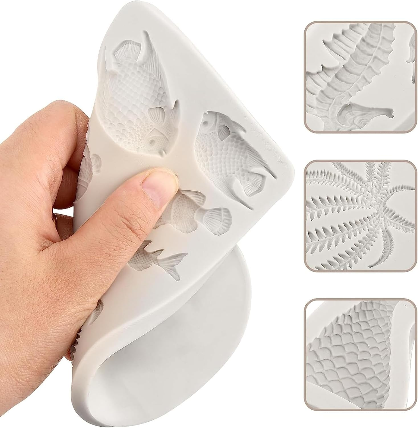 MIZOXY 4PCS Marine Theme Fondant Silicone Mold - Seaweed, Sea Fish, Crab, Coral, Conch, Sea Shells Shape - DIY Handmade Baking Tools - under the Sea Cake Mold image number 4