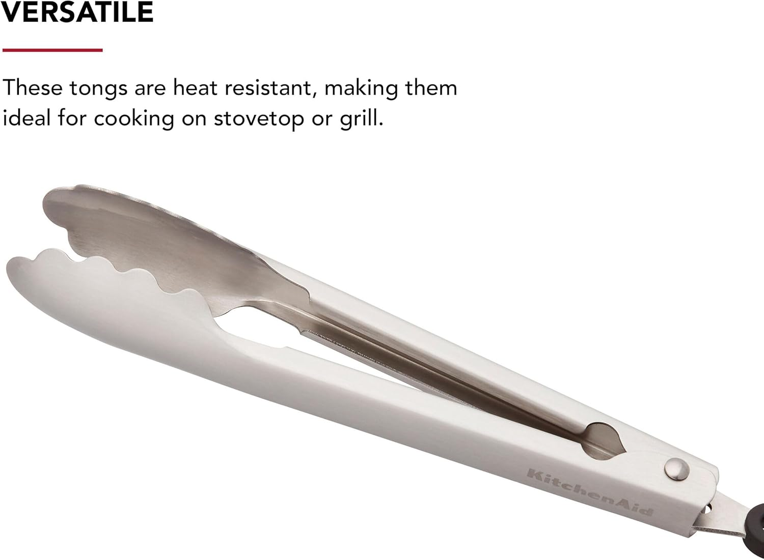 Kitchenaid Set of 2 Stainless Steel Tongs with Scalloped Edges Easy Lock Dishwasher Safe Durable and Versatile 7 Inch and 9 Inch Silver image number 2